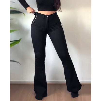 High-Waisted Women's Flare Jeans with Side Braid