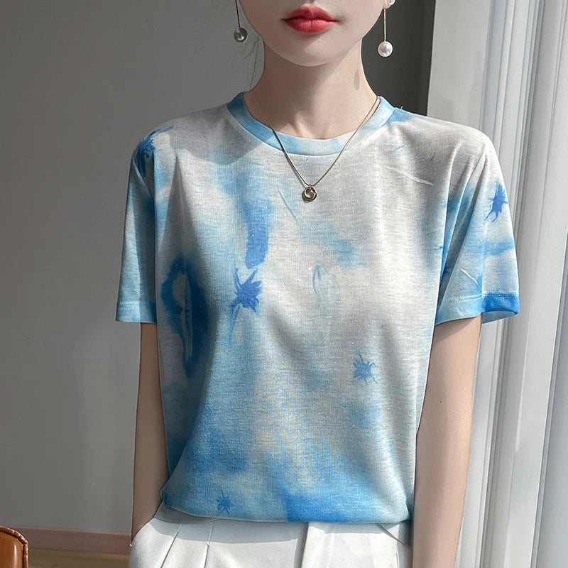 Elegant Women's Satin Silk V-Neck Short Sleeve Blouse