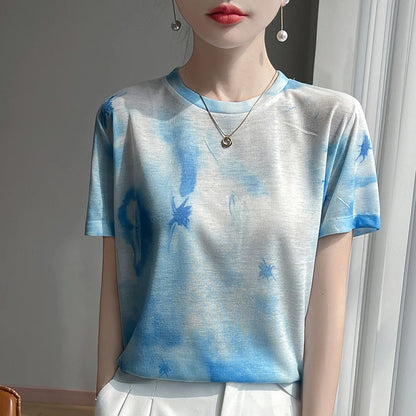 Elegant Women's Satin Silk V-Neck Short Sleeve Blouse