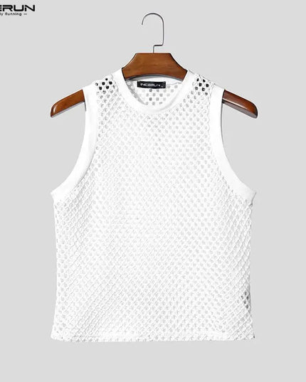 Incerun Men's Mesh Hollow Out O-Neck Tank Top