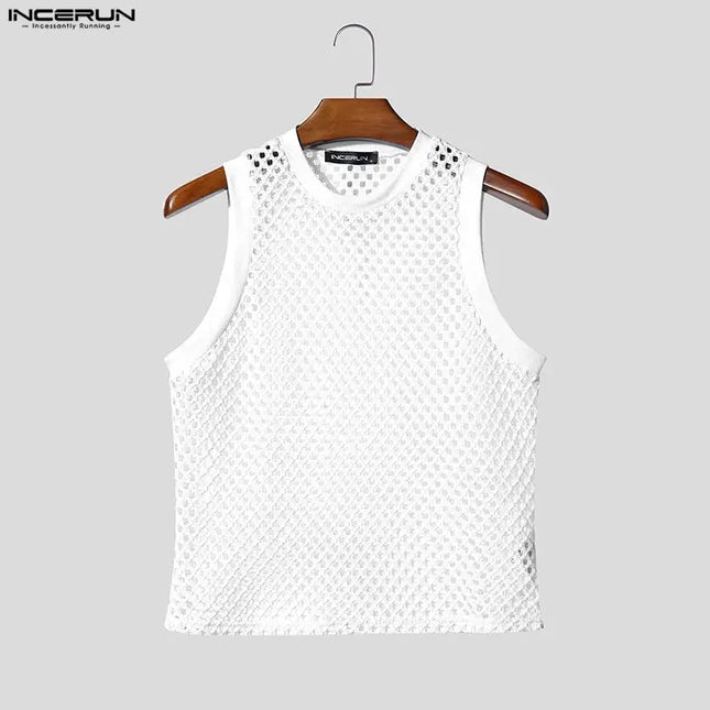Incerun Men's Mesh Hollow Out O-Neck Tank Top