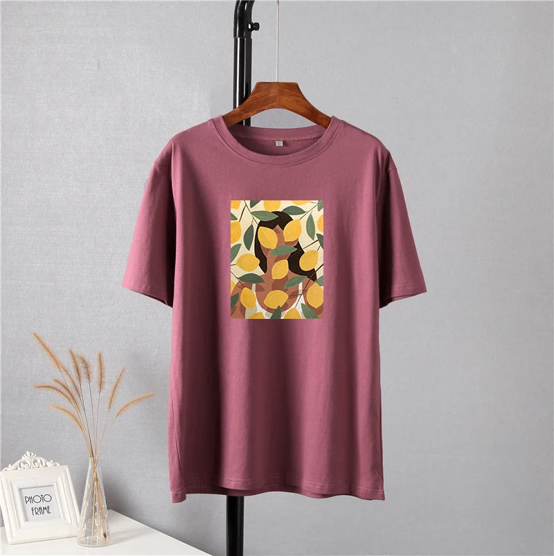 Lemon Print Graphic T-Shirt for Women – Summer Cotton Tee by Hirsionsan