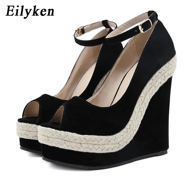 Eilyken Peep Toe Platform Wedges Sandals with Ankle Wrap