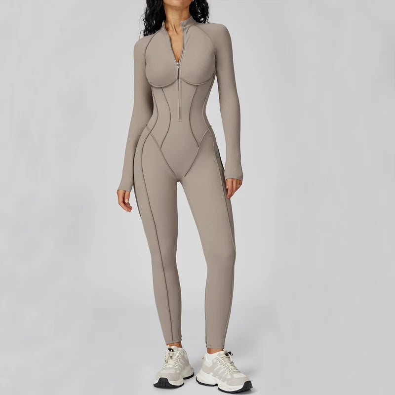 Women's Fitness Jumpsuit with Zipper - Activewear Bodysuit for Workout & Gym