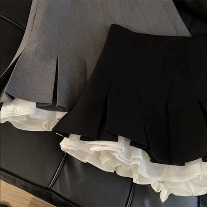 High-Waisted Denim Mini Skirt for Women with Tassel Pleats