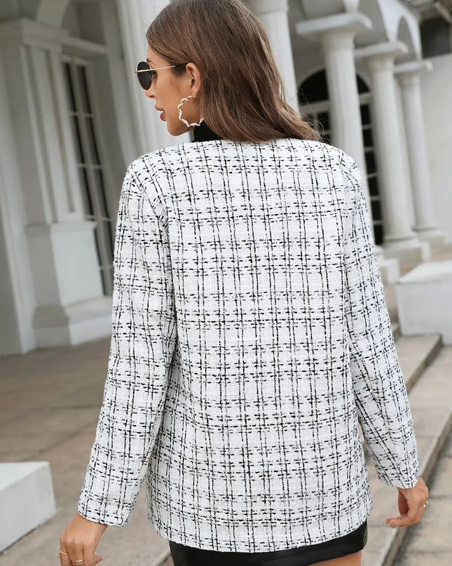 Women's Vintage Plaid Button-Up Blazer