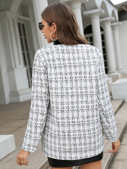 Women's Vintage Plaid Button-Up Blazer