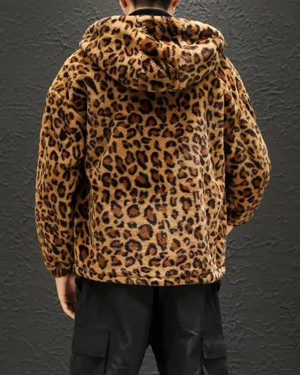 Men's Leopard Print Hooded Zipper Jacket