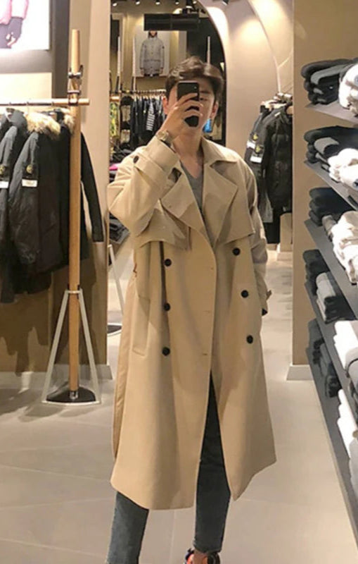 Mens Double-Breasted  Belted Trench Coat with Lapels