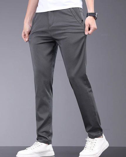 Men's Slim Straight Trousers - Soft, Thin, Bamboo Fiber Fabric with Elastic Stretch