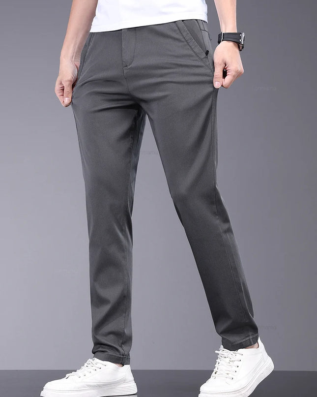Men's Slim Straight Trousers - Soft, Thin, Bamboo Fiber Fabric with Elastic Stretch