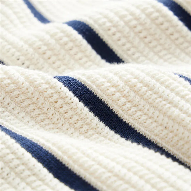Men's Striped Knit Polo Shirt with Turn-Down Collar – Stylish Knitted Polo for Men