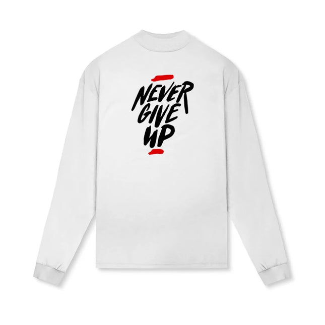 Men's Never Give Up Print Oversized Cotton Turtleneck Sweater