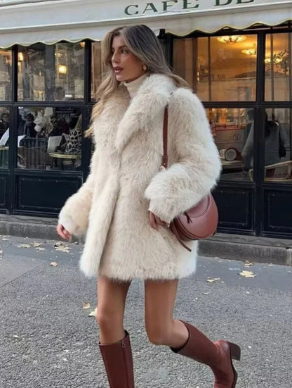 Women's Thick Fury Warm Coat with Flip Collar 
