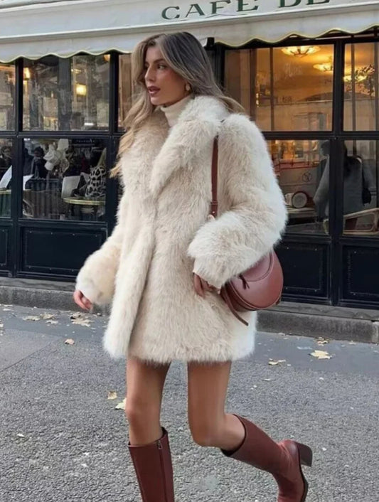 Women's Thick Fury Warm Coat with Flip Collar 