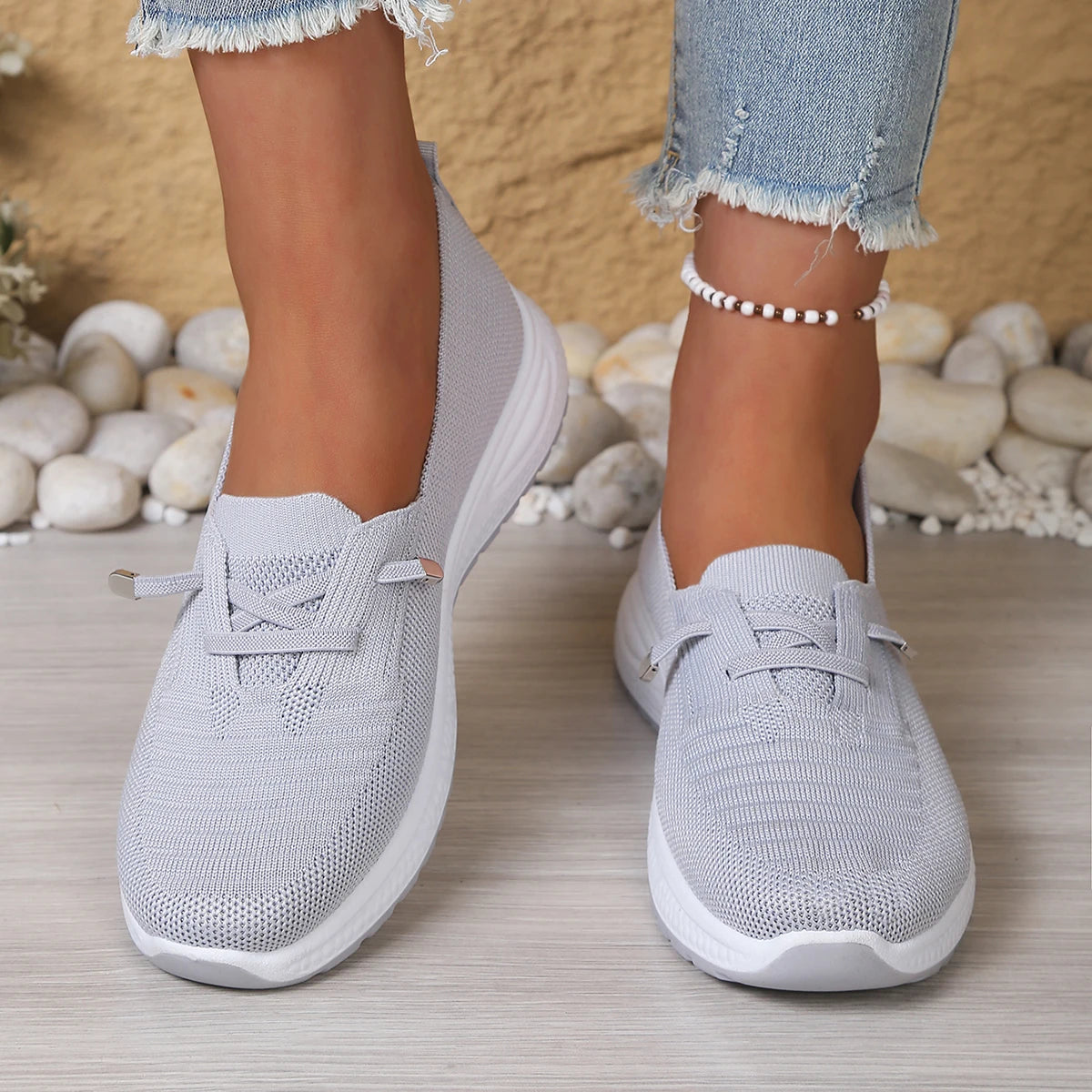 Women's Mesh Casual Slip-On Sneakers with Soft Sole and Lightweight Comfort