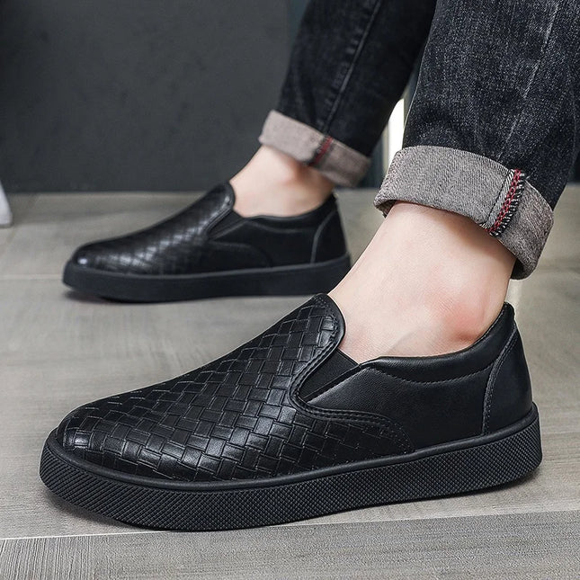 Classic Men’s Faux Leather Slip-On Loafers – Casual Flat Shoes