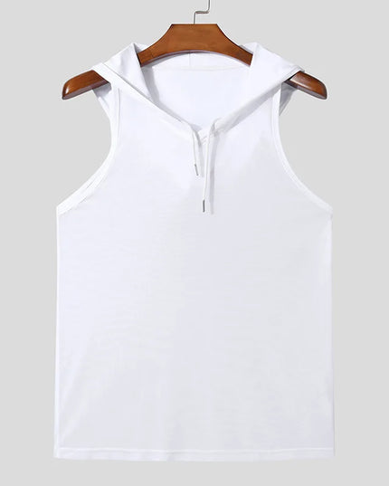 Men's Hooded Sport Tank Top with Transparent Design - Casual Drawstring Fitness Vest
