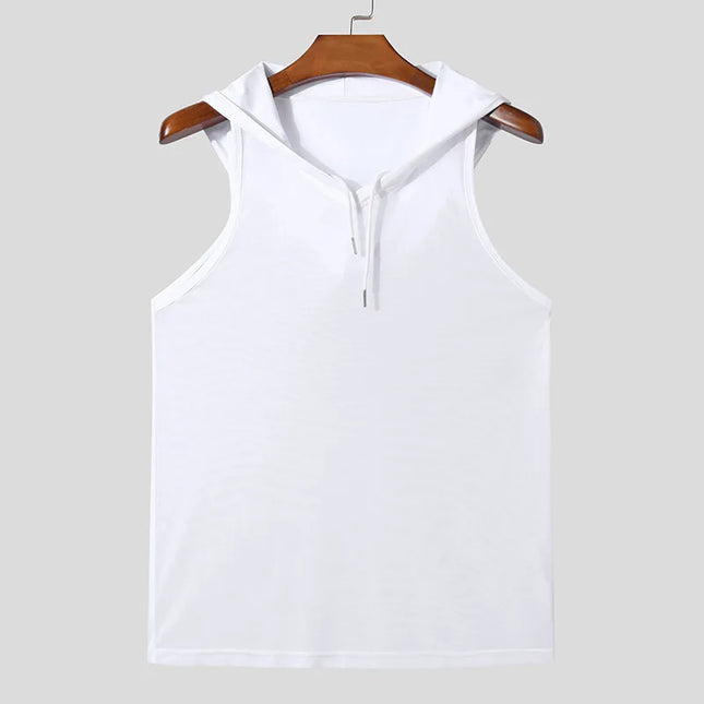 Men's Hooded Sport Tank Top with Transparent Design - Casual Drawstring Fitness Vest