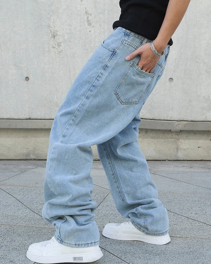 Men's Oversized Baggy Jeans - Loose Fit Straight Wide Leg Denim Pants