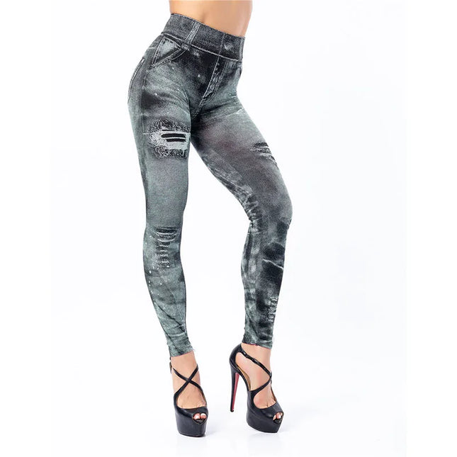 Women’s Slim-Fit Stretch Denim-Look Leggings with Push-Up Design