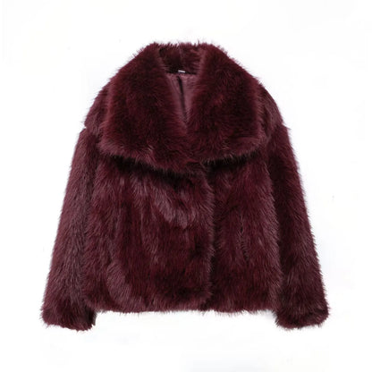 Women's Faux Fur Jacket with Lapel Collar - Thick & Warm Outerwear by TRAFZA