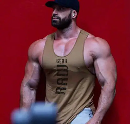 Men's "Raw Gear" Graphic Cotton Stringer Tank Top - Various Colors