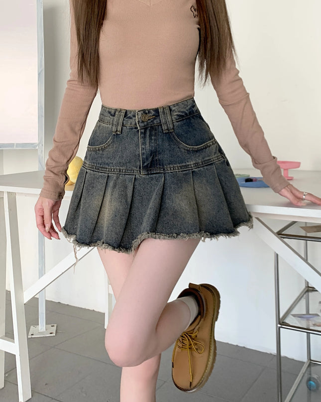 High-Waisted Women's Spliced Denim Mini Skirt