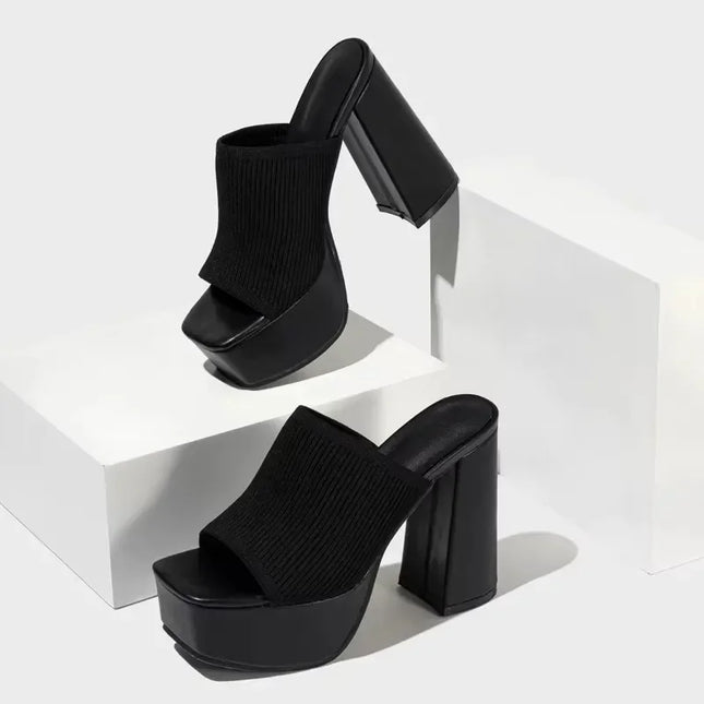 Open Toe High Heel Sandals for Women - Breathable Knitted Design
