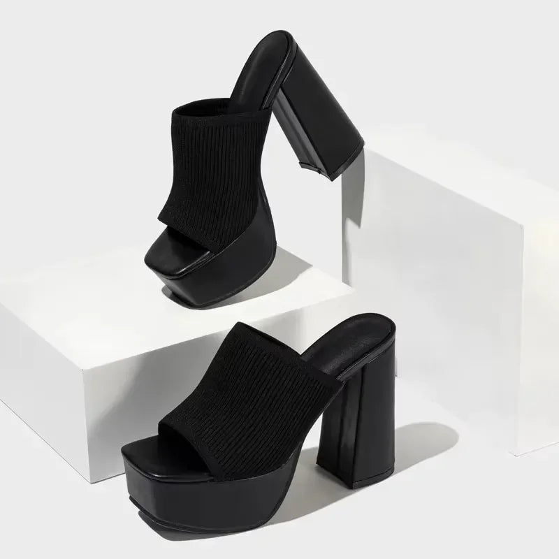 Open Toe High Heel Sandals for Women - Breathable Knitted Design
