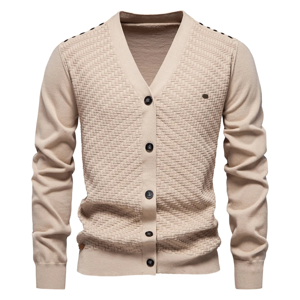 Men's Cotton V-Neck Button-Up Casual Knit Cardigan Sweater