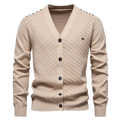 Men's Cotton V-Neck Button-Up Casual Knit Cardigan Sweater