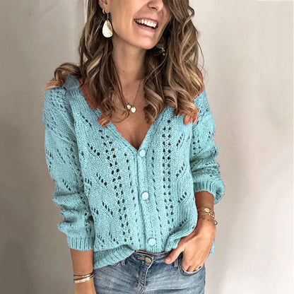 Women's Hollow Knit Cardigan – Stylish Lightweight Open-Front Sweater