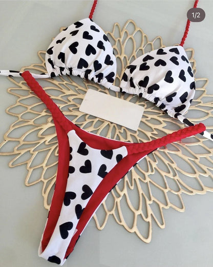 Women's Striped High-Waist Thong Bikini Set