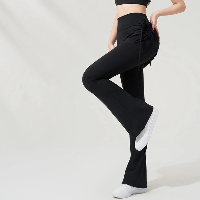Women's High Waist Flared Sweatpants with Hip Lift Design & Side String Decoration