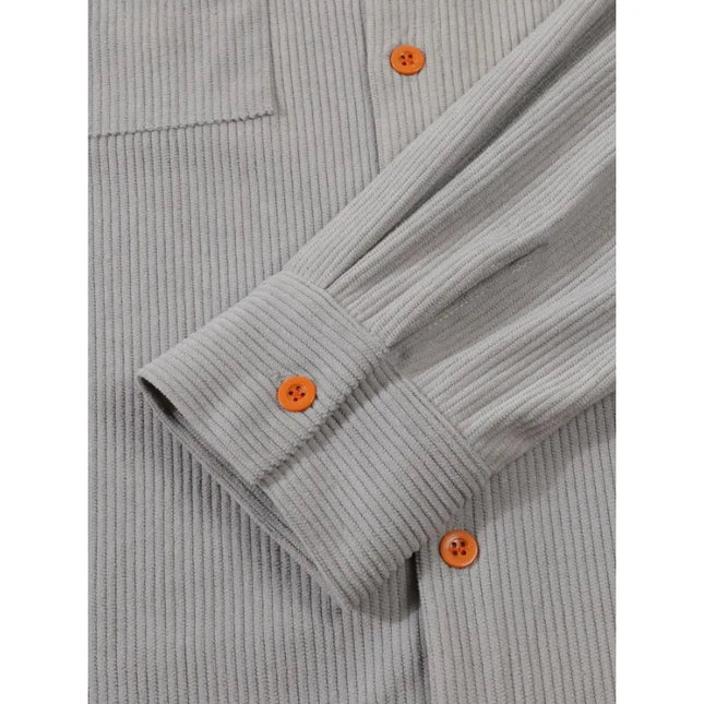 Men's Two-Piece Corduroy Casual Suit – Long-Sleeved Shirt and Long Pants Set