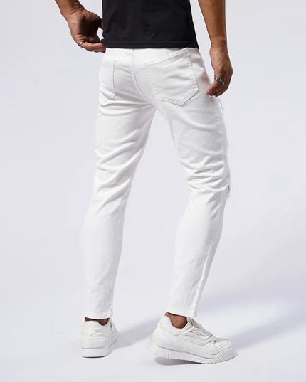 Men's Skinny Elastic Ripped Hole Denim Jeans