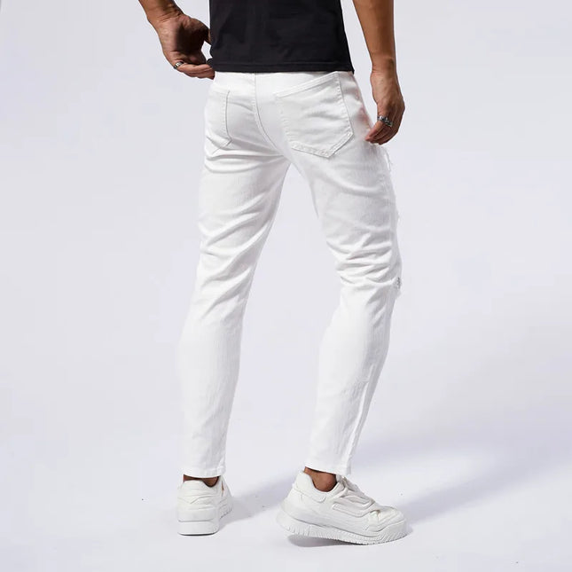 Men's Skinny Elastic Ripped Hole Denim Jeans