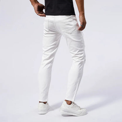 Men's Skinny Elastic Ripped Hole Denim Jeans