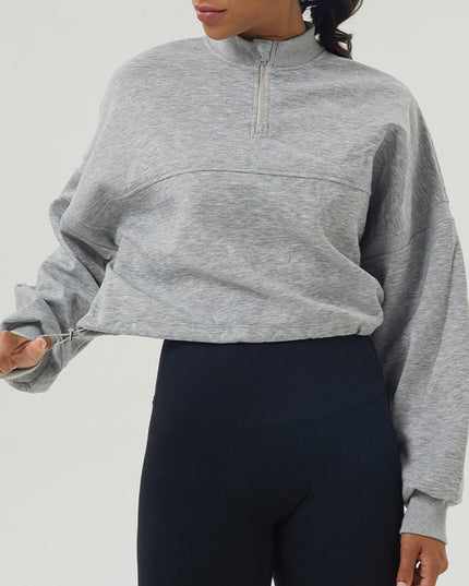 Women's Long Sleeve Sweatshirt – Loose Fit, Half Zipper, Oversized