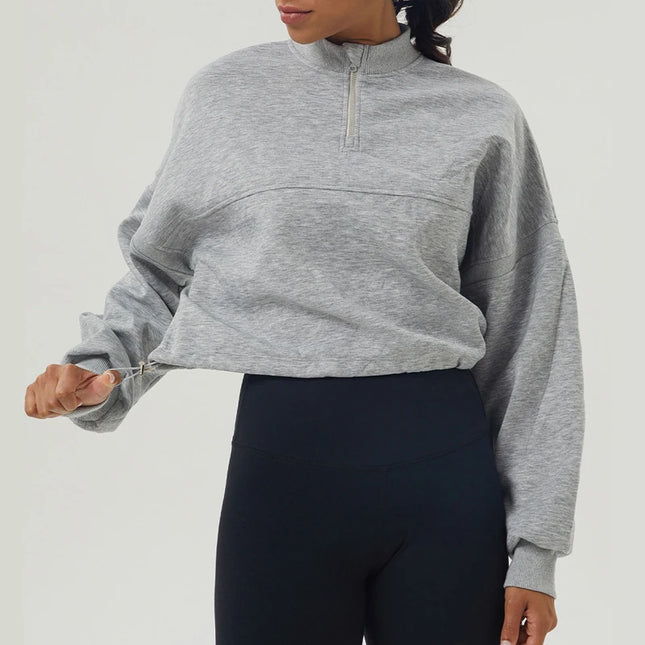 Women's Long Sleeve Sweatshirt – Loose Fit, Half Zipper, Oversized