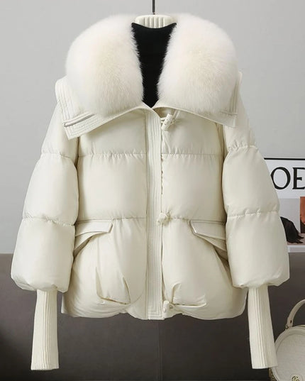 Women’s Short Padded Parka Jacket with Down Cotton, Fur Collar
