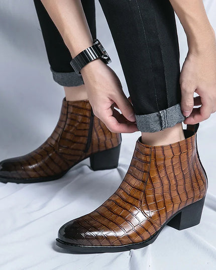 Men's Luxury Leather Ankle Boots with High Heels