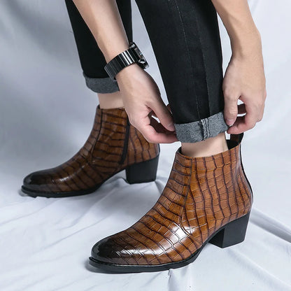 Men's Luxury Leather Ankle Boots with High Heels