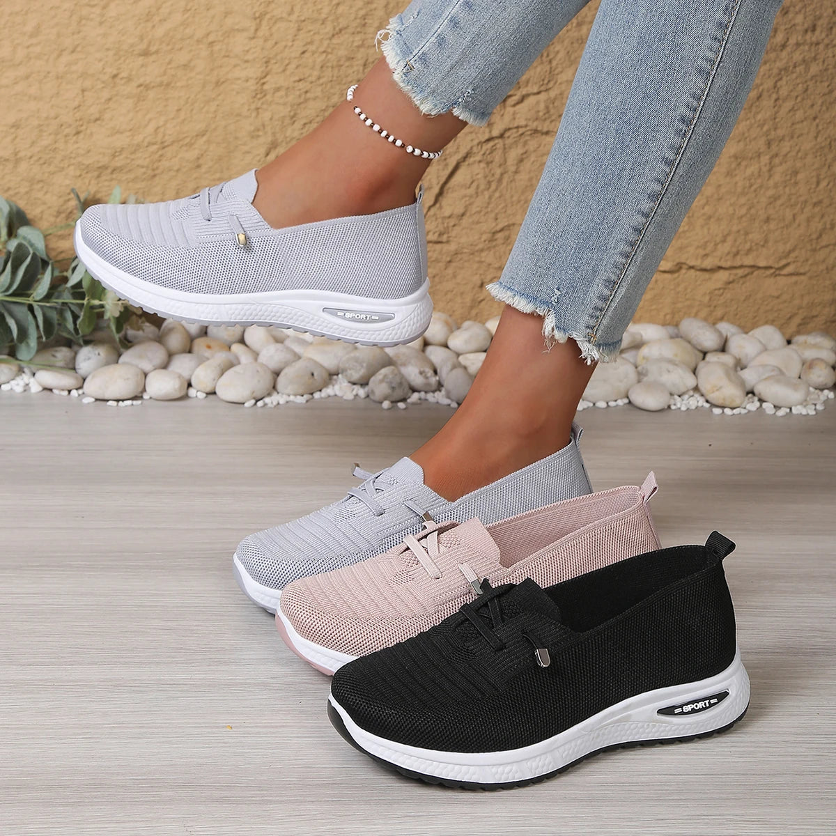 Women's Mesh Casual Slip-On Sneakers with Soft Sole and Lightweight Comfort