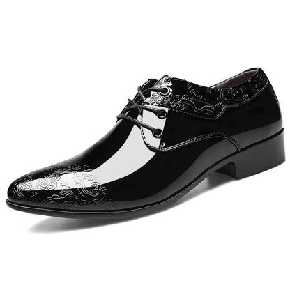 Men's Formal Black Brogue Lace-Up Dress Shoes in PU Leather
