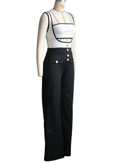 Stylish Women's Two-Piece Suspender Jumpsuit & Wide-Leg Long Pants Set