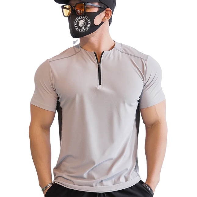 Men's Slim Fit Fitness T-Shirt with Stand Collar Design  - Various Colors