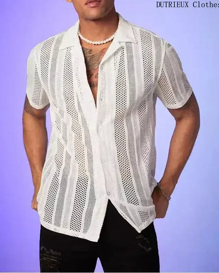 Men's Breathable Lace Hollow-Out Casual Shirt