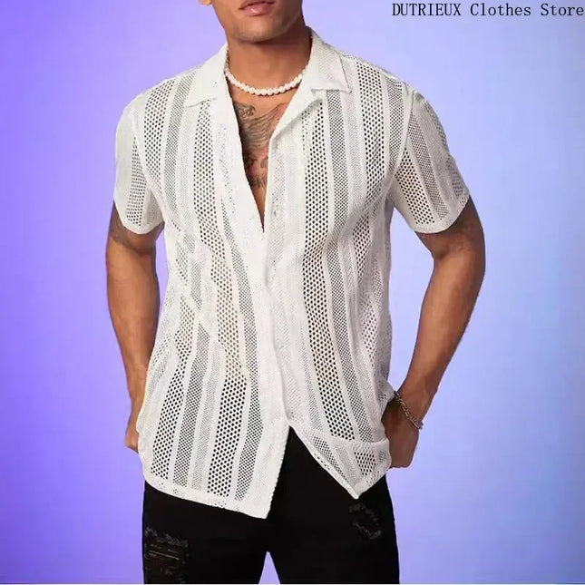 Men's Breathable Lace Hollow-Out Casual Shirt